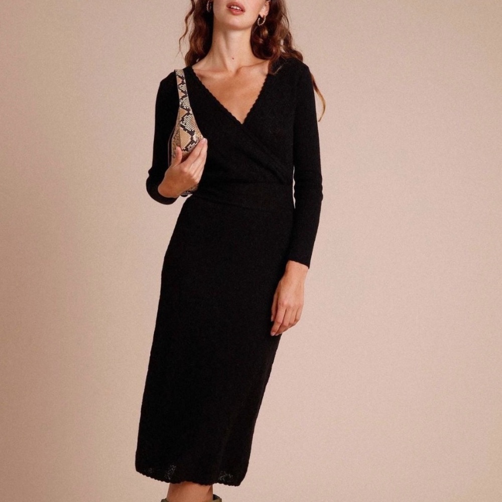 Rouje Paris Anis wool blend black knit dress size 36 small